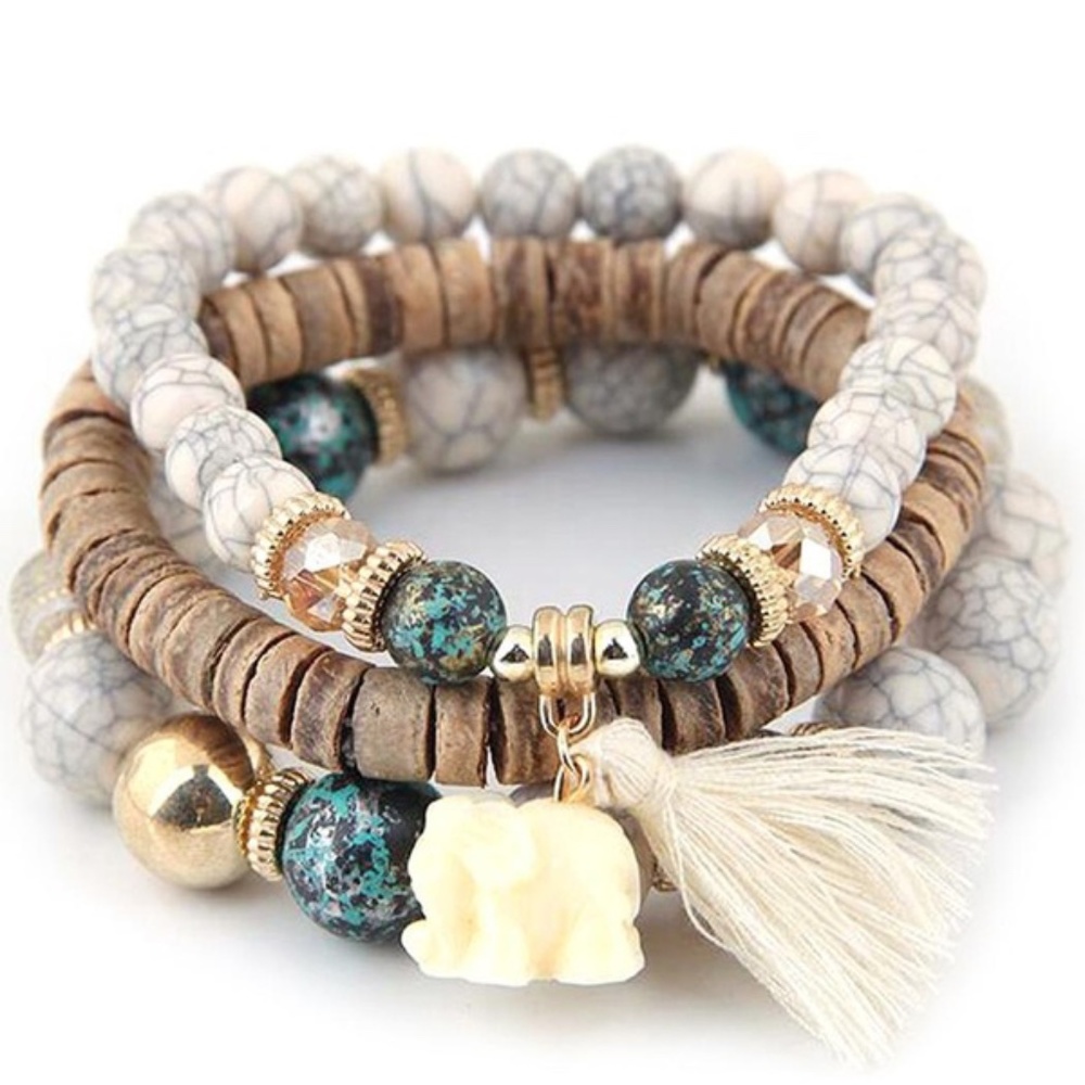 Boho Elephant Charm Bracelet Set